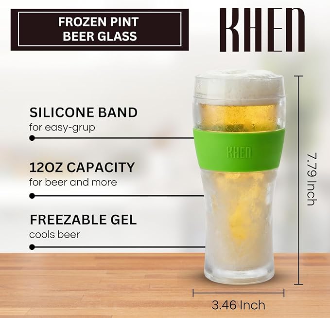 Frozen Pint Beer Glasses - Freezable Mugs Freeze Chiller, Birthday Gifts Him, Men, Dad, Guys, Cooling Cups 12oz Unbreakable Tritan Acrylic, Double Walled Insulated Glass Gift, Iced Coffee Tumbler