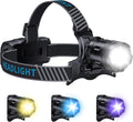YNYS Rechargeable Headlamp with 4 Colors (White/Yellow/Blue/UV),990000Lumens Super Bright Headlights with 90° Adjustable, Zoomable, Waterproof Led Head lamp for Fishing Hunting Camping