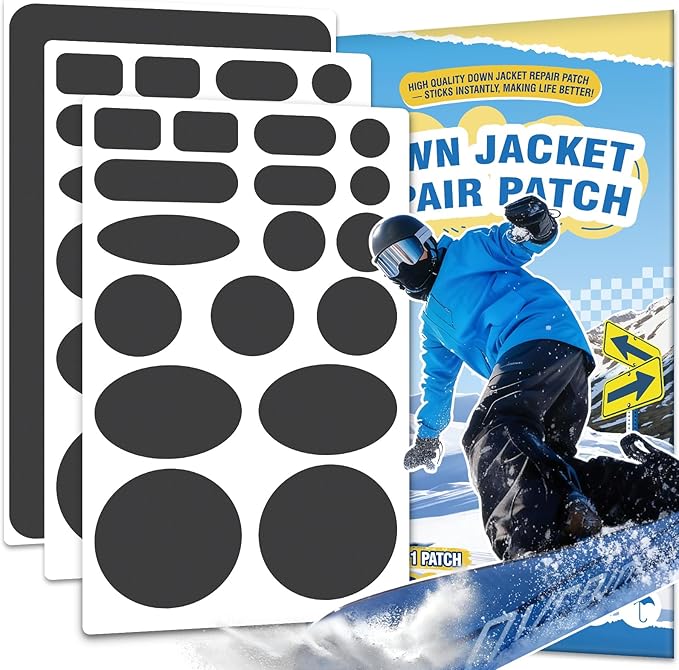 35Pcs Down Jacket Repair Patch Kit Pre-Cut Nylon Patches for Clothes Self-Adhesive Fabric Tape Waterproof Lightweight Outdoor Gear Tenacious Repair Tape for Puffer Jacket Coat Tent Backpack(Charcoal)
