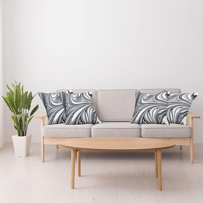 Ambesonne Abstract Throw Pillow Cushion Case Pack of 4, Mix of White and Black Hallucinatory and Surreal Liquid Marble Graphic Artwork, Modern Accent Double-Sided Digital Printing, 16", Grey