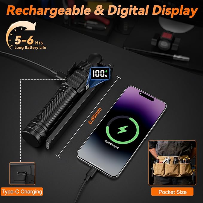 4Pack Magnetic Work Light, All Aluminum & 1500 High Lumens Rechargeable LED Work Light, 7 Mode & 360° Rotation Mechanic Light, Rechargeable Flashlight for Car Repairing, Easter Gifts for Men