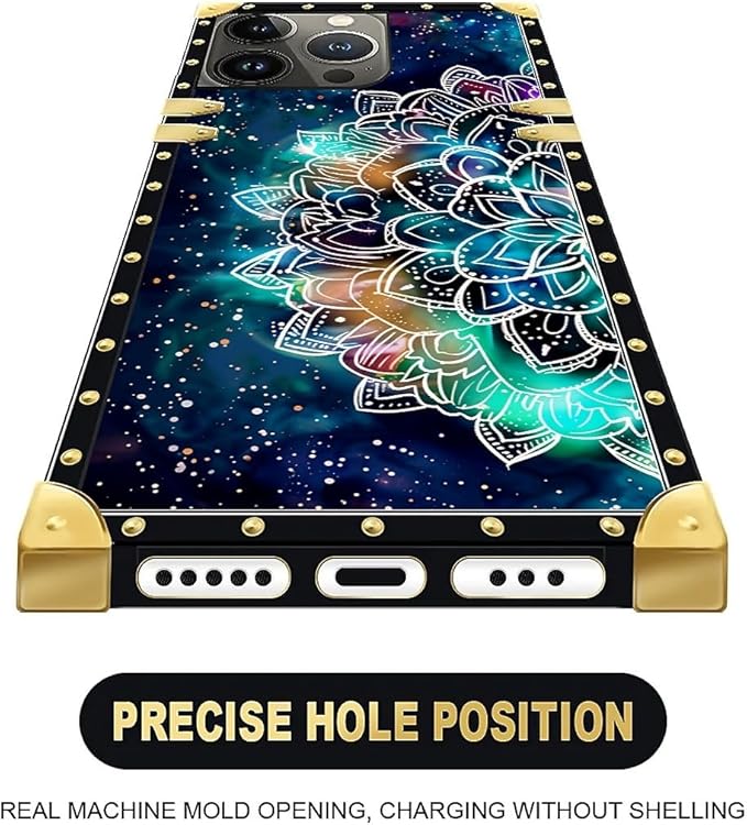 Compatible with iPhone 15 Pro Case, Starry Sky Colourful Mandala Luxury Golden Decoration for Girl Women Soft TPU Shockproof Protective Hard PC Back for iPhone 15 Pro