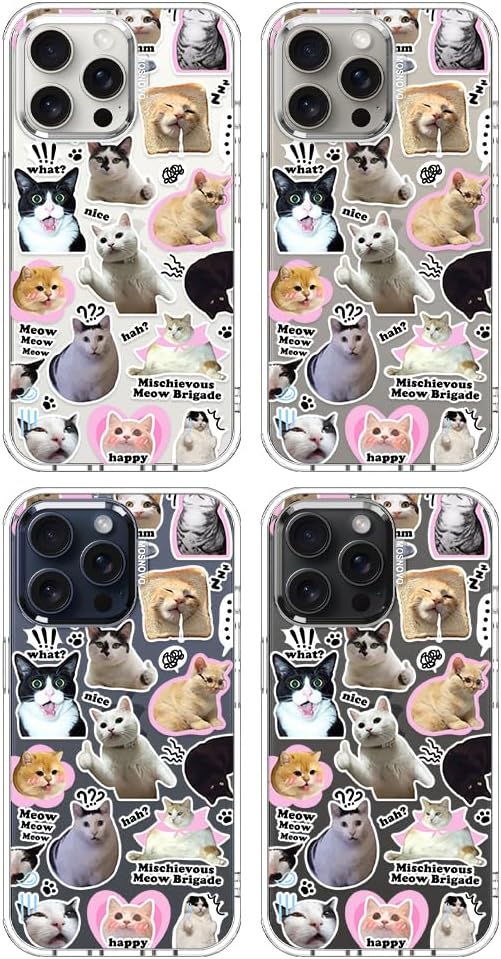 MOSNOVO Case for iPhone 15 Pro Max, [Buffertech 6.6ft Military-Grade Drop Protection] [Anti Peel Off Tech] Clear TPU Bumper Phone Case Cover Design - The Cat Brigade