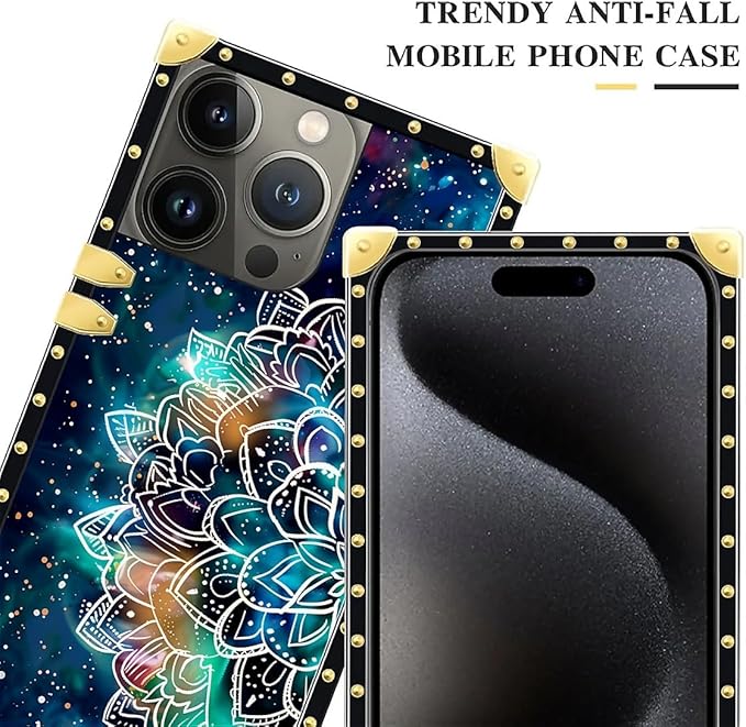 Compatible with iPhone 16 Pro Max Case, Starry Sky Colourful Mandala Luxury Golden Decoration for Girl Women Soft TPU Shockproof Protective Hard PC Back