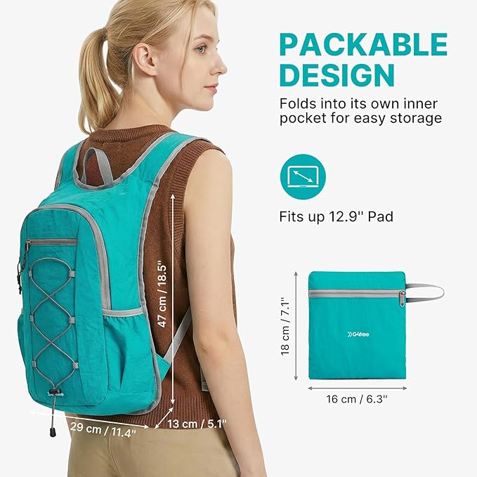G4Free 20L Hiking Backpack Lightweight Daypack with Phone Pocket Small Packable Foldable Hiking Bag for Women Men, Peacock Blue