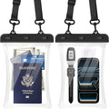 CACOE [Floatable Floating Universal IPX8 Waterproof Phone case 2 Pack-Up to 10.0",Adjustable Lanyard Phone Pouch,Dry Bags for Vacation Beach Pool Kayak Cruise Travel Essentials（Black+Black-#2）