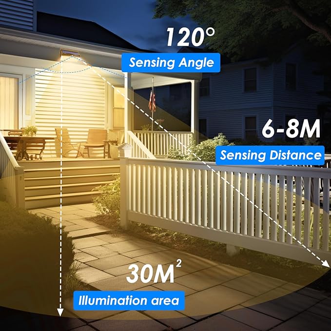 2 Pack 368 LED Solar Lights Outdoor Motion Sensor, Solar Fence Light with 3 Lighting Modes, Solar Powered Security Lights Waterproof for Outside Yard Wall Garden Backyard,Brown Warm