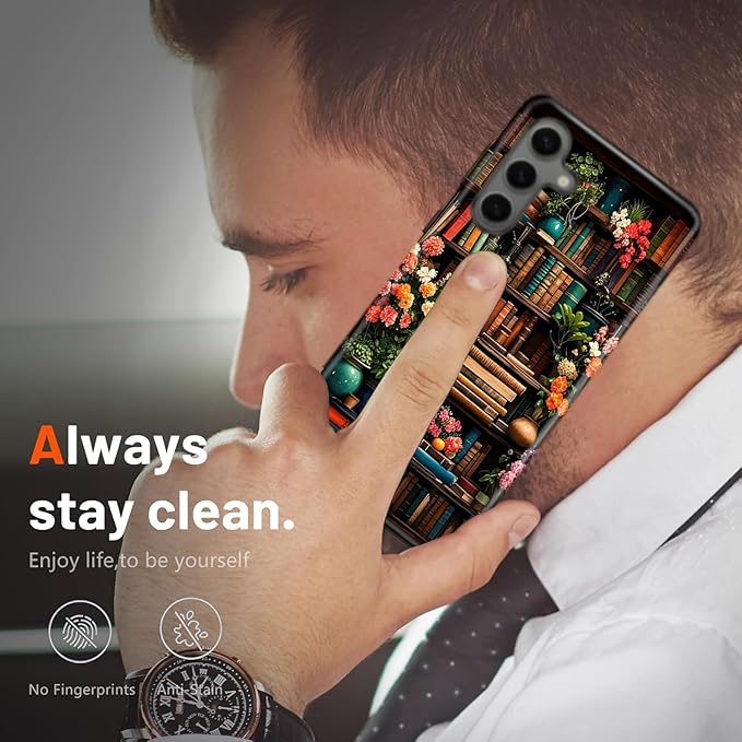 Compatible for Samsung Galaxy A16 5G Case, Dual Layer Heavy Duty 2 in 1 Shockproof Protective Phone Case,Flowers Bookshelf