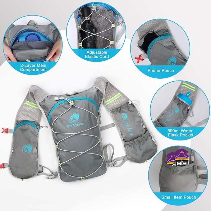 Lightweight Hydration Backpack with 2L Water Bladder for Men Women, Small Water Backpacks Running Vest for Hiking