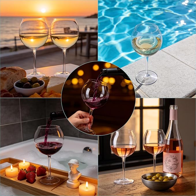 Goodluck Floating Pool Wine Glasses Set of 4,18oz Tritan Shatterproof Stemware Clear Plastic Wine Glasses with Sunflower Lids, Modern Drinkware for Hot Tub, Beach & Outdoors