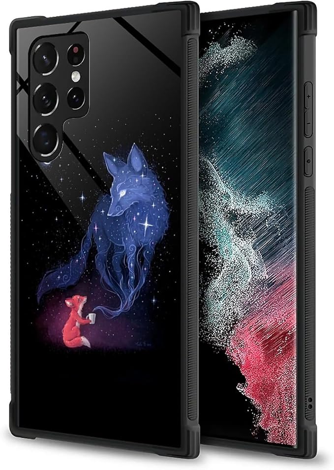 for Samsung Galaxy S23 Ultra Case, Galaxy Fox Wolf Pattern Graphic Design Girl Boy Soft Silicone Hard Acrylic Shock Protection for Samsung Galaxy S23 Ultra