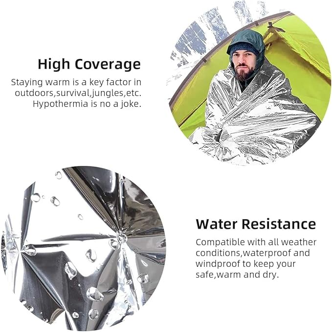 GALAXYLENSE Emergency Mylar Thermal Blanket for Survival First Aid Kits Army Outdoors Hiking Camping Bug Out Trauma Desert All Weather Condition Protection (100 Packs Silver)