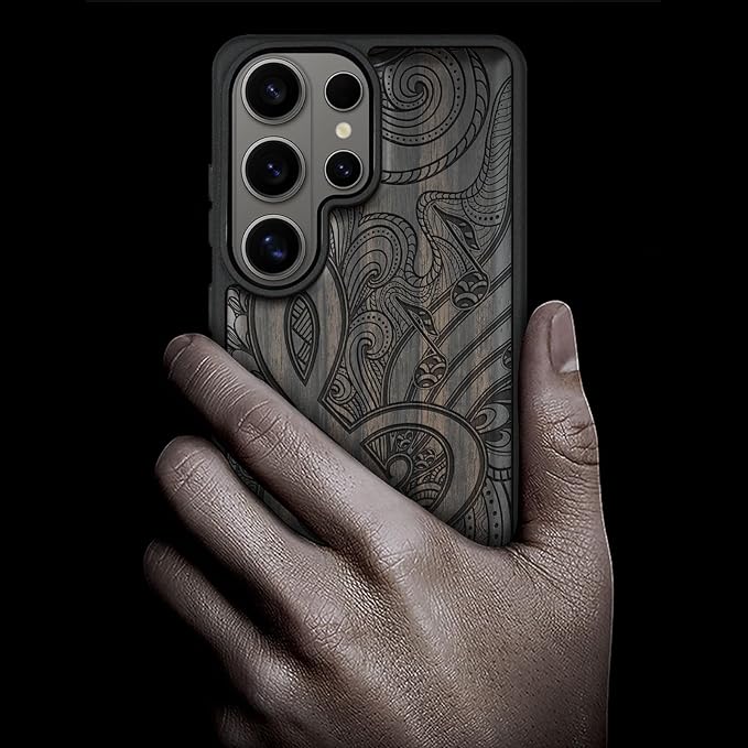 Carveit Magnetic Wooden Case for Samsung Galaxy S26 Ultra Case 2026, TPU Shockproof Cover & Wood Artisan Engraved, Compatible with MagSafe Wireless Chargers (Zen Doodle Treble Clef) Blackwood