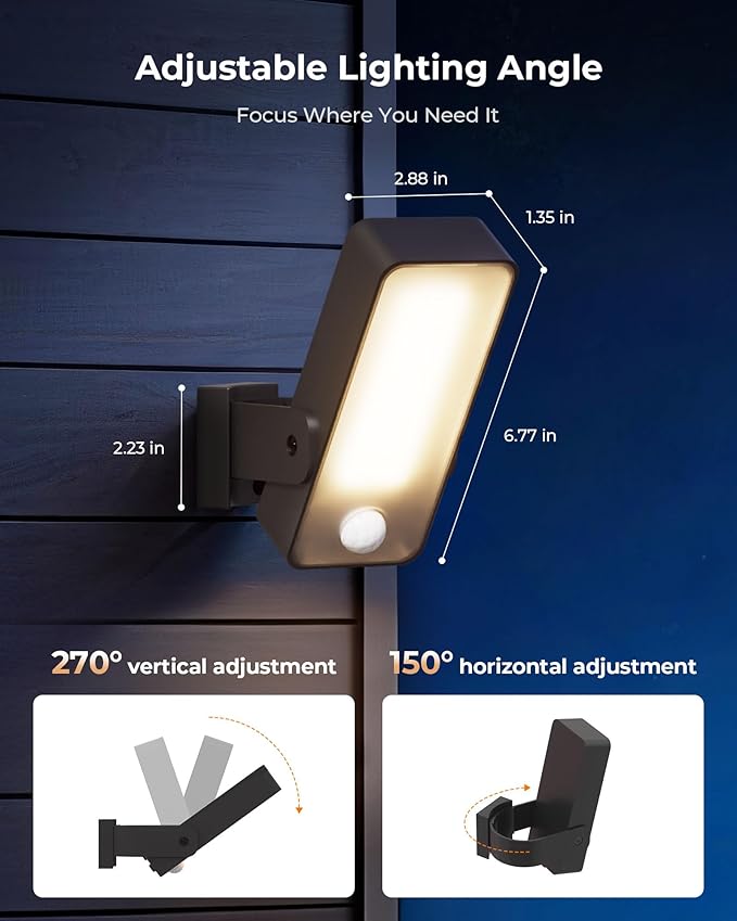 Motion Sensor Outdoor Light, 10000mAh Rechargeable Battery Operated Outdoor Light with Remote, 3 Modes with Red Alert, Dimmable & 3CCT, Waterproof Outdoor Security Lights for Porch, Backyard, Garage