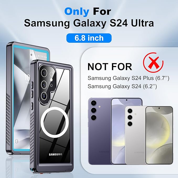 for Samsung Galaxy S24 Ultra Waterproof Case with Magsafe, Built-in Magnetic & Screen Protector, IP68 Certified Full Body Shockproof, for Water Sports Underwater Photography, 6.8" Blue
