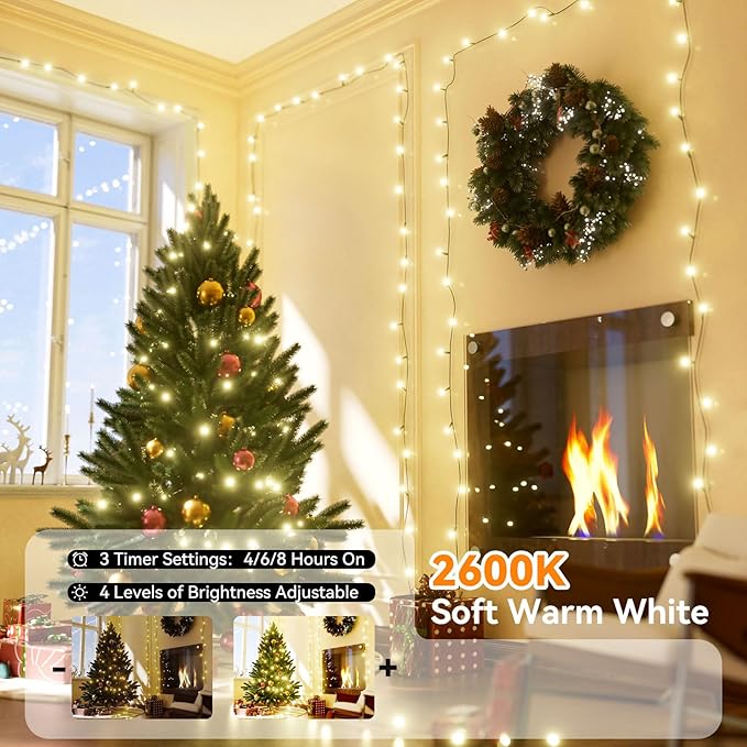 LitHome 66FT 200 LED Color Changing Christmas String Lights Outdoor, 35 Colors 9 Modes Connectable Red White and Blue Lights with Remote, Patriotic Light Plug in Green Wire for Tree 4th of July Decor