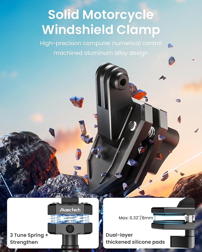 Motorcycle Windshield Clip Camera Mount for Insta360 X5/X4/X3 for GoPro for DJI Osmo Action Motorcycle Mount Clamps for Insta360 X5 Accessories