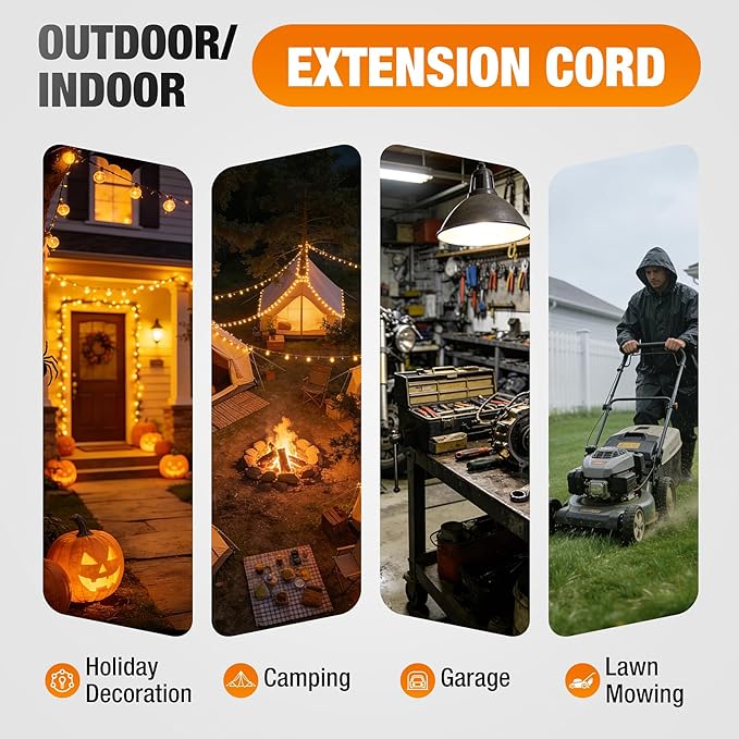6 FT Outdoor Extension Cord Waterproof, 16/3 Gauge Heavy Duty 3 Prong Power Cord with Lighted Indicator End, 13A 125V 1625W SJTW, ETL Listed, Great for Lawn/Garden/Home(Oragne)