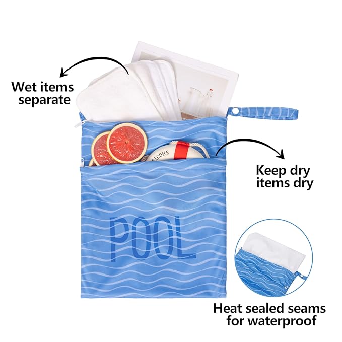 ALVABABY 2pcs Superior Waterproof Wet Dry Bags,Reusable with Two Zippered Pockets, Baby Cloth Diaper Wet Bags,Travel,Beach,Pool,Daycare,Soiled Baby Items,Yoga Gym Bag,Wet bag for Swimsuit