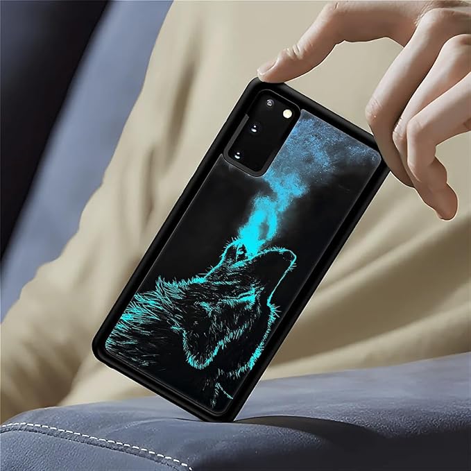 for Samsung Galaxy S20 Case, Blue Breathing Wolf Pattern Graphic Design Girl Boy Soft Silicone Hard Acrylic Shock Protection for Samsung Galaxy S20