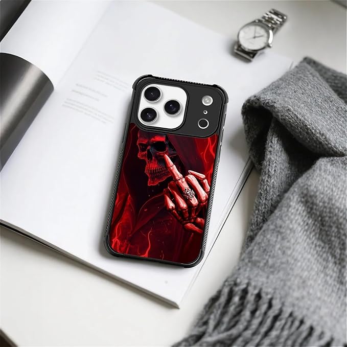 for iPhone 17 Pro Case,for MagSafe Graphic Design for Girl Boy Soft Silicone Hard Acrylic Shock Protection Designed for iPhone 17 Pro Gestures Funny Skull Pattern