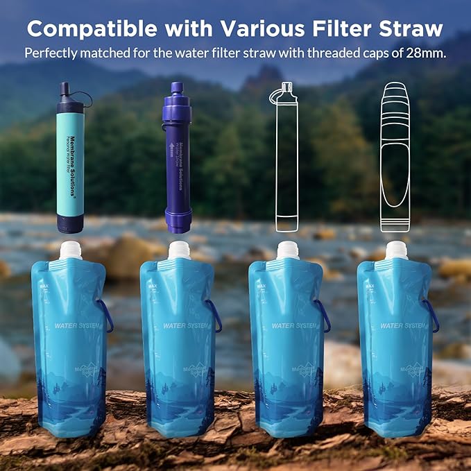 Membrane Solutions Collapsible Water Bottle 23oz, Foldable Pouch Water Bottle with Carabiner, BPA-Free, Leakproof for Traveling Camping Hiking Cycling Yoga Sports Outdoor Essentials