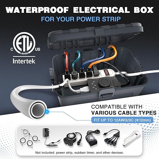 Flemoon IP54 Waterproof Box with Large Capacity Outdoor Weatherproof Box, Gray