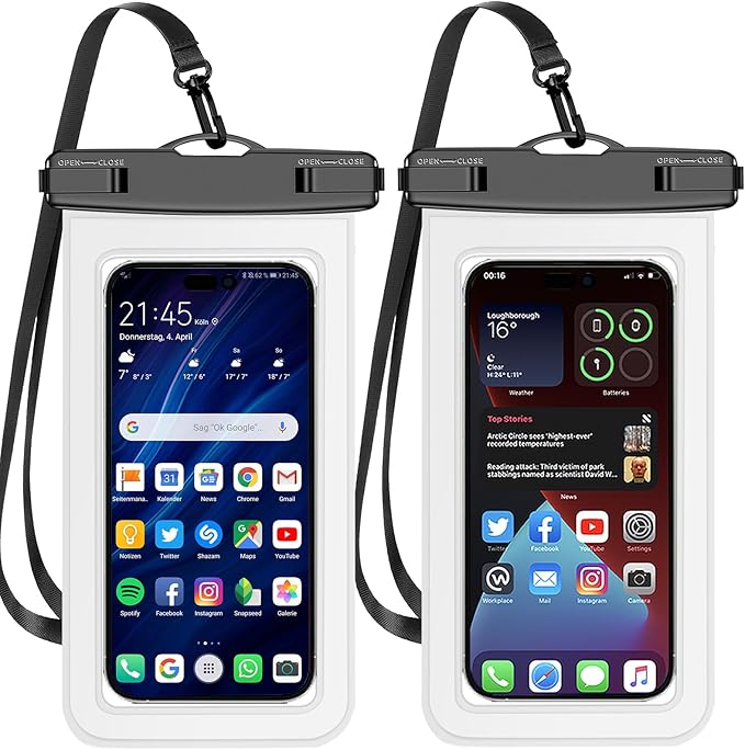 2 Pack White Universal Waterproof Phone Pouch, Large Phone Waterproof Case Dry Bag,Protection Level: IP68,Outdoor Sports for Apple iPhone,Samsung,and More,(Fits Up to 8.3”),White