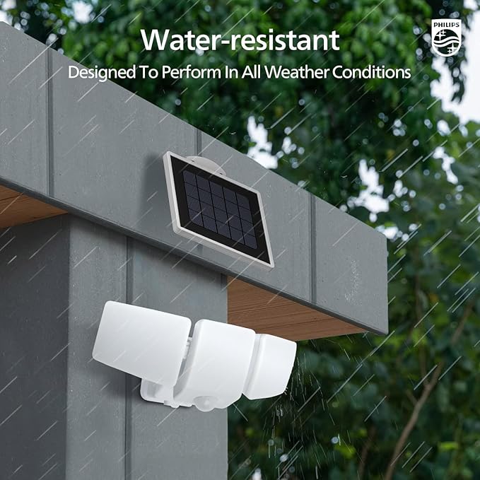 Philips 3600LM Solar Security Lights, 5000K Waterproof Dimmable LED Motion Sensor Outdoor Lights, 3 Adjustable Heads w/16ft Cable, Separate Solar Panel with 3 Modes Solar Flood Lights for Yard, Garage