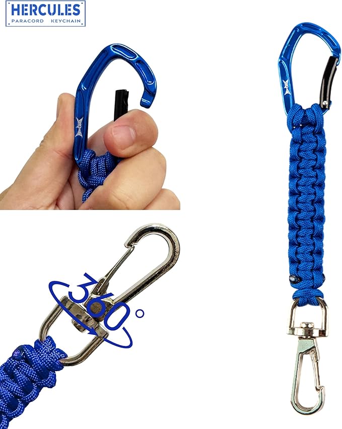 HERCULES Paracord Keychain Set – 2 Pack Lanyard Rope with Aluminum Clip, Durable Paracord Wrist Strap for Outdoor Activities, Royal Blue