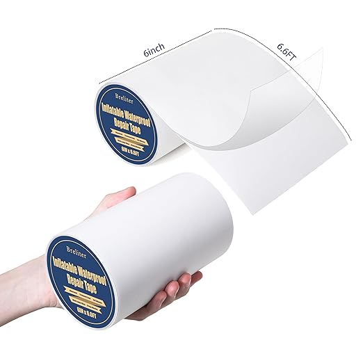 Breliter Inflatable Waterproof Repair Tape - Waterproof TPU Patch Repair Kit, Sealing Repair Tape for Air Mattress, Bounce House, Inflatable Toys, Swimming Ring - 6in x 6.6ft