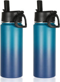 Volhoply 18oz Insulated Water Bottle Bulk 2 Pack,Kids Stainless Steel Water Bottles with Straw Lid,Wide Mouth Reusable Metal Cups,Double Wall Vacuum Sports Flask Keep Hot and Cold(Dark Night,2 Set)