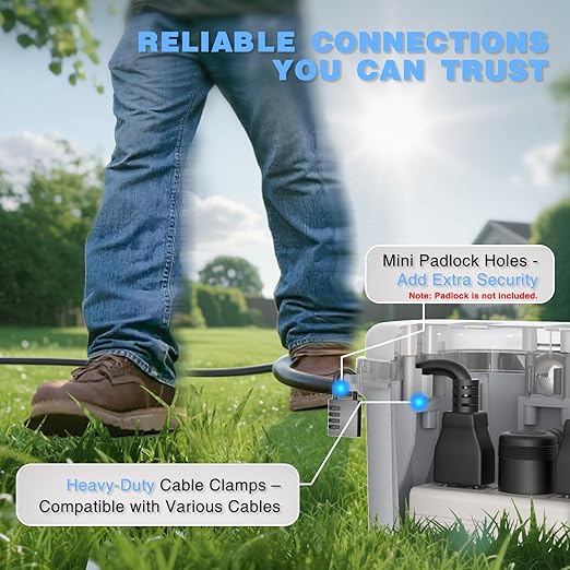 Flemoon Medium Outdoor Electrical Box Waterproof with Clear Lid, Weatherproof Extension Cord Cover for Photocell Light Sensor Timer, Power Strip, Outlet, Plug, Socket, Transparent and Gray