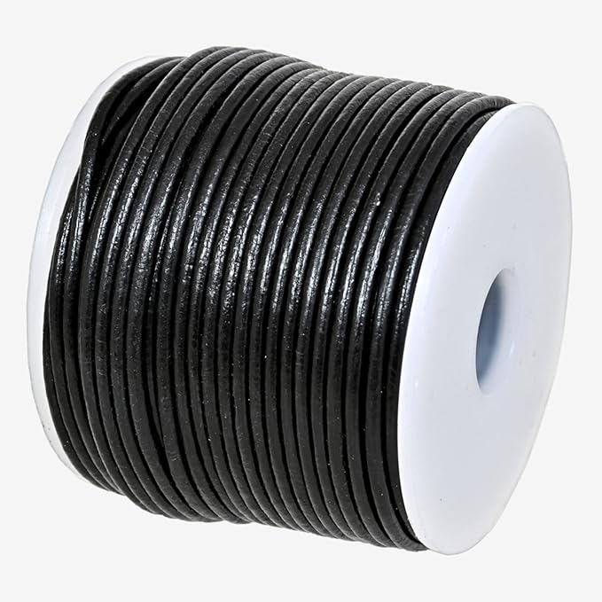 GENIQUE Real/Genuine Round Leather String Cord for Necklace, Bracelets, Jewellery, Braiding (1.5mm, Black)