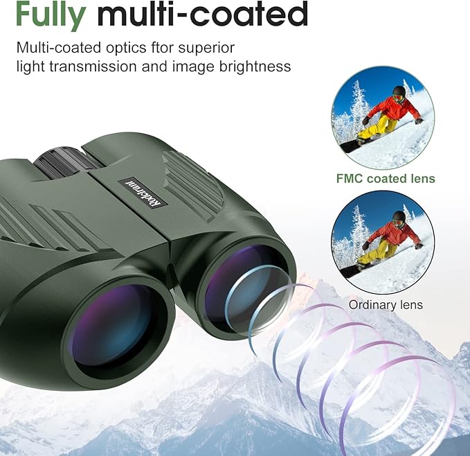20X25 Compact Binoculars for Adults,Large Eyepiece Waterproof Binocular,Easy Focus Small Binoculars for Bird Watching,Hiking and Concert,Green