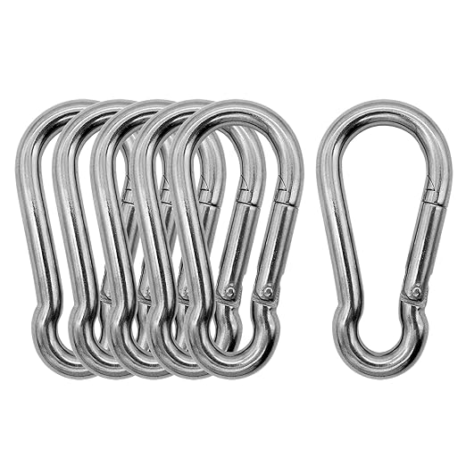 304 Stainless Steel Carabiners -2.76 inch Heavy Duty, Durable & Rust-Free Clips for Gym, Swing, Dog Leashes, Hammocks, Keychains, and More(304,M7,Pack of 6)