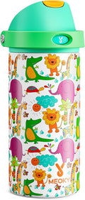 18 oz Kids Water Bottle for School: Meoky 18 oz Stainless Steel Insulated Water Bottle with 2-in-1 Straw and Spout Lid - Leak Proof, Fits in Car Cup Holder, BPA-Free for Teens Boys Girls, Wild Animals