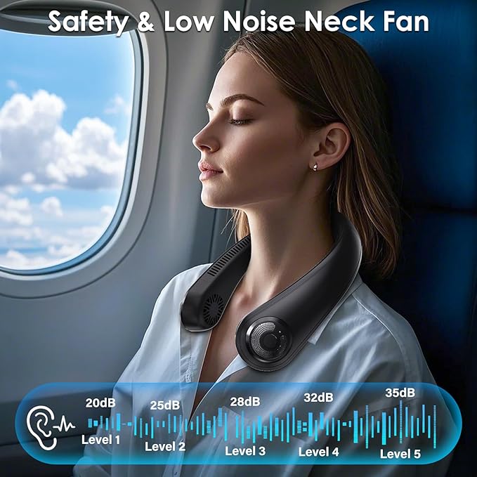 Portable Lightweight Neck Fan with Neck Support, Birthday Gifts for Men Women Dad Mom, Rechargeable Personal Wearable Cooling Neck Fans for Hot Flashes, Disneyland, Travel, Camping Essentials