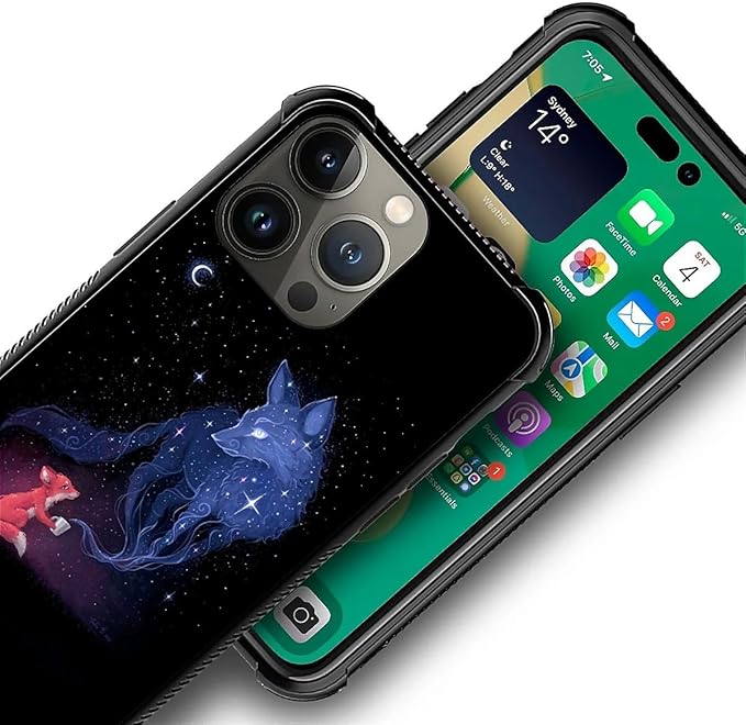 for iPhone 13 Pro Case, Galaxy Fox Wolf Pattern Graphic Design Girl Boy Soft Silicone Hard Acrylic Shock Protection for iPhone 13 Pro