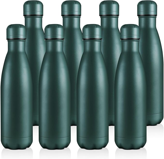 Volhoply 17oz Stainless Steel Water Bottles Bulk, Leakproof Insulated Metal Water Bottle for Sports, Travel, Adult, Available in Packs of 1, 4, or 8（Army Green,8 Pack）