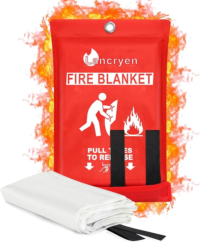 Lancryen Emergency Fire Blanket, Fire Extinguisher Blanket, Fire Suppression Fabric, Flame Retardant Towel Fire Safety Cloth for Home, Kitchen, School, Grill, Car, Office, Warehouse(40” x 40”)