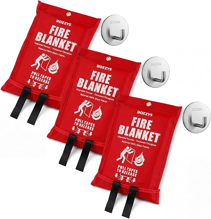 Fire Blanket 3-Pack | Fiberglass Prepared Fire Suppression | 60"x60" Fire Blankets Emergency for Home and Kitchen