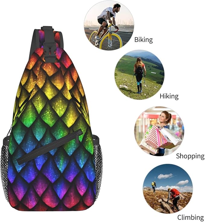 Dragon Scale Sling Bag For Women Men Fashion Animals Skin Backpack Crossbody Shoulder Bag Sling Backpack Chest Bag Travel Hiking Casual Sport Daypack