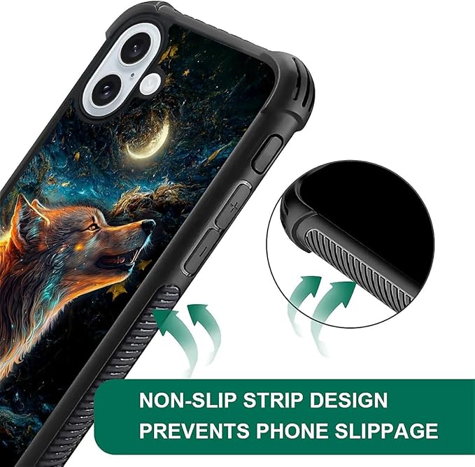 for iPhone 16 Plus Case, Star Cave Hungry Wolf Pattern Graphic Design Girl Boy Soft Silicone Hard Acrylic Shock Protection for iPhone 16 Plus
