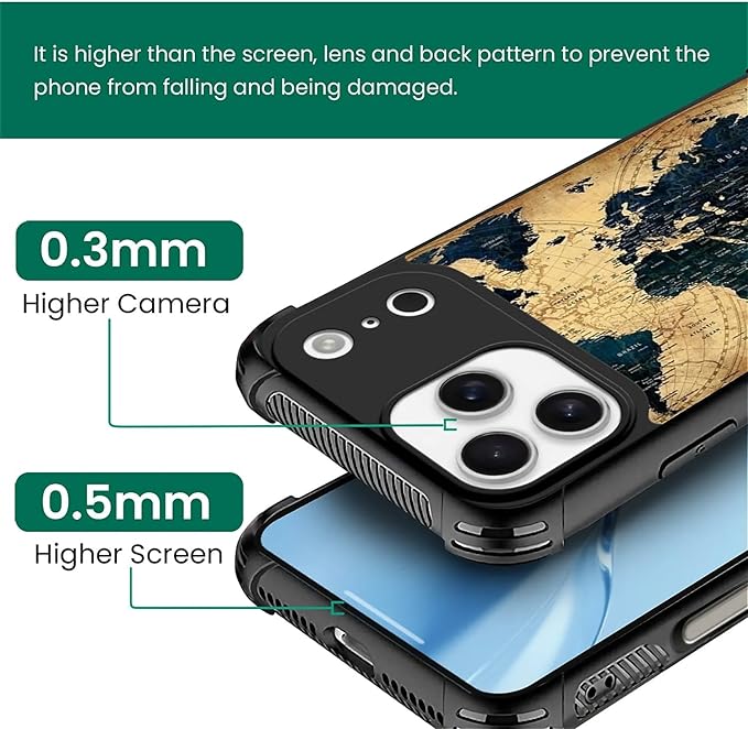 for iPhone 17 Pro Max Case,for MagSafe Graphic Design for Girl Boy Soft Silicone Hard Acrylic Shock Protection Designed for iPhone 17 Pro Max Brown World Map Pattern
