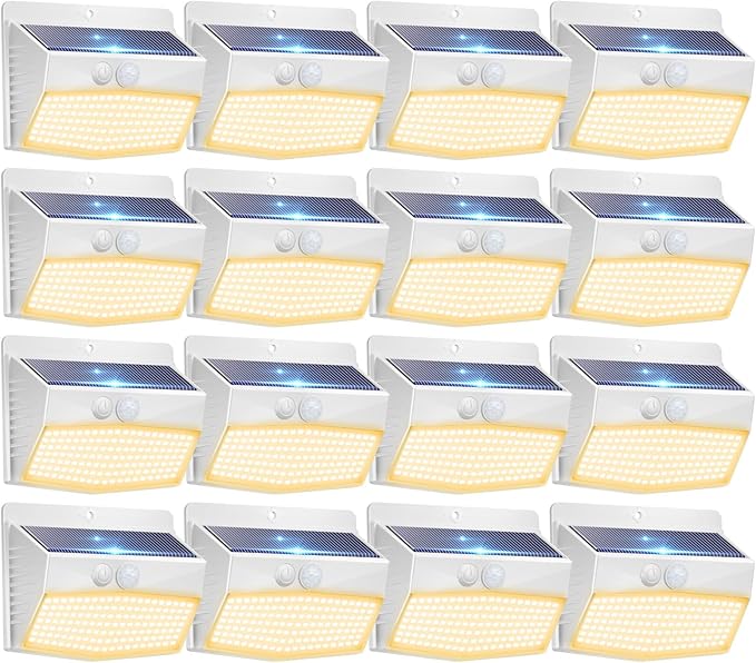 Peasur 16 Packs Solar Outdoor Lights Motion Sensor Solar Security Lights Waterproof with 3 Lighting Modes Solar Powered Wall Lights Outside for Garden Fence Yard Deck, Warm White