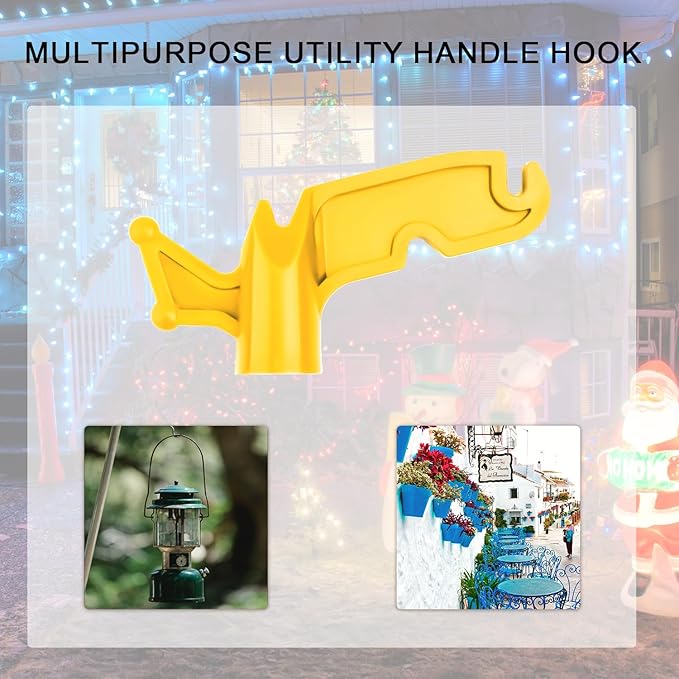 BOXOB 2pcs Christmas Light Extension Pole Hook Heads, 3/4" Inner Diameter Multi-Purpose Plastic Utility Hanger Attachment Screw on Telescoping Pole Handle Hooks for Hanging Light (Yellow)