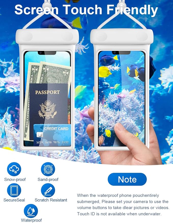 wellhouse Waterproof Phone Pouch, Waterproof Phone Case for iPhone 17 16 15 14 13 Pro Max XS Samsung, IPX8 3D Cellphone Dry Bag Beach Essentials (2 Pack - Duke Black & White7.0, 7 inch)