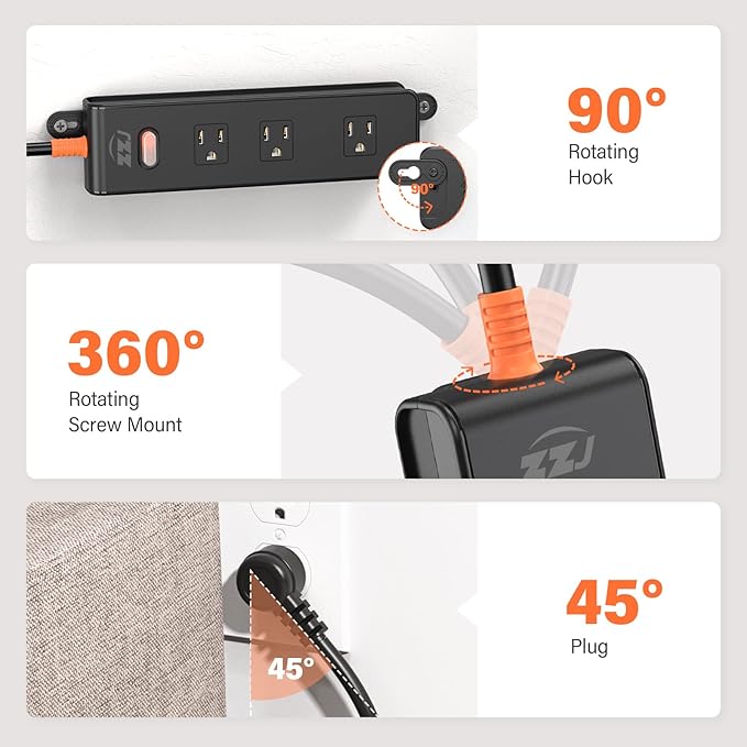 Outdoor Power Strip Weatherproof, IPX6 Waterproof Surge Protector with 3 Wide Outlets, 1625W/13A Overload Protection Switch, 6FT Extension Cord, Wall Mountable for Indoor Outdoor, UL FCC Listed