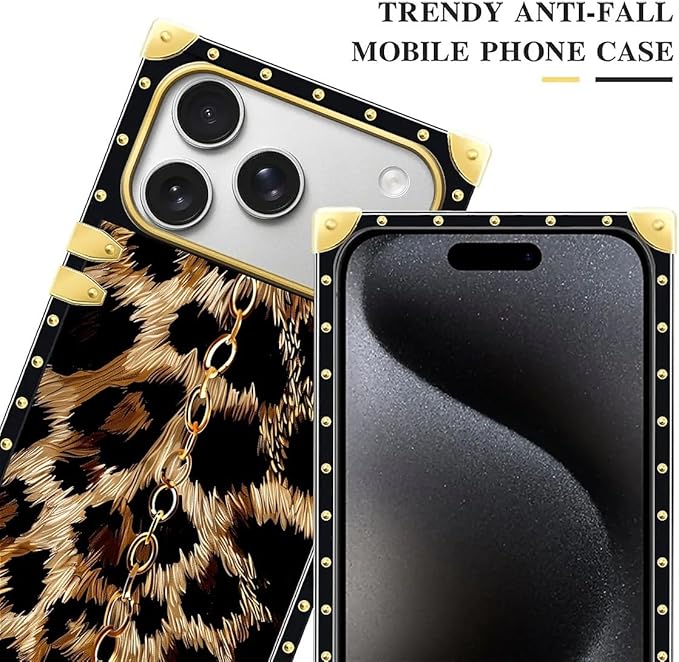 for iPhone 17 Pro Case Luxury Golden Decoration for Girl Women Soft TPU Shockproof Protective Hard PC Back for iPhone 17 Pro Crazy Pattern Seamless Gold Chain Leopard